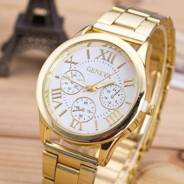 Fashion Women Watch Roman Numerals Female Clock Stainless Steel Classic Round Dial Gold Quartz Wrist watches Relogio feminino